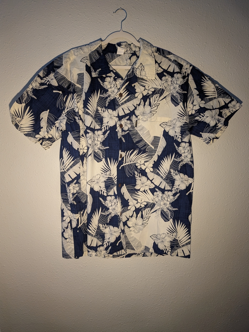 Men's Navy & White Floral Hawaiian Shirt Palmwave 2XL